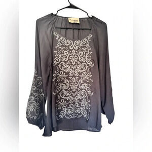 Savannah Jane Embroidered Gray Blouse Size M